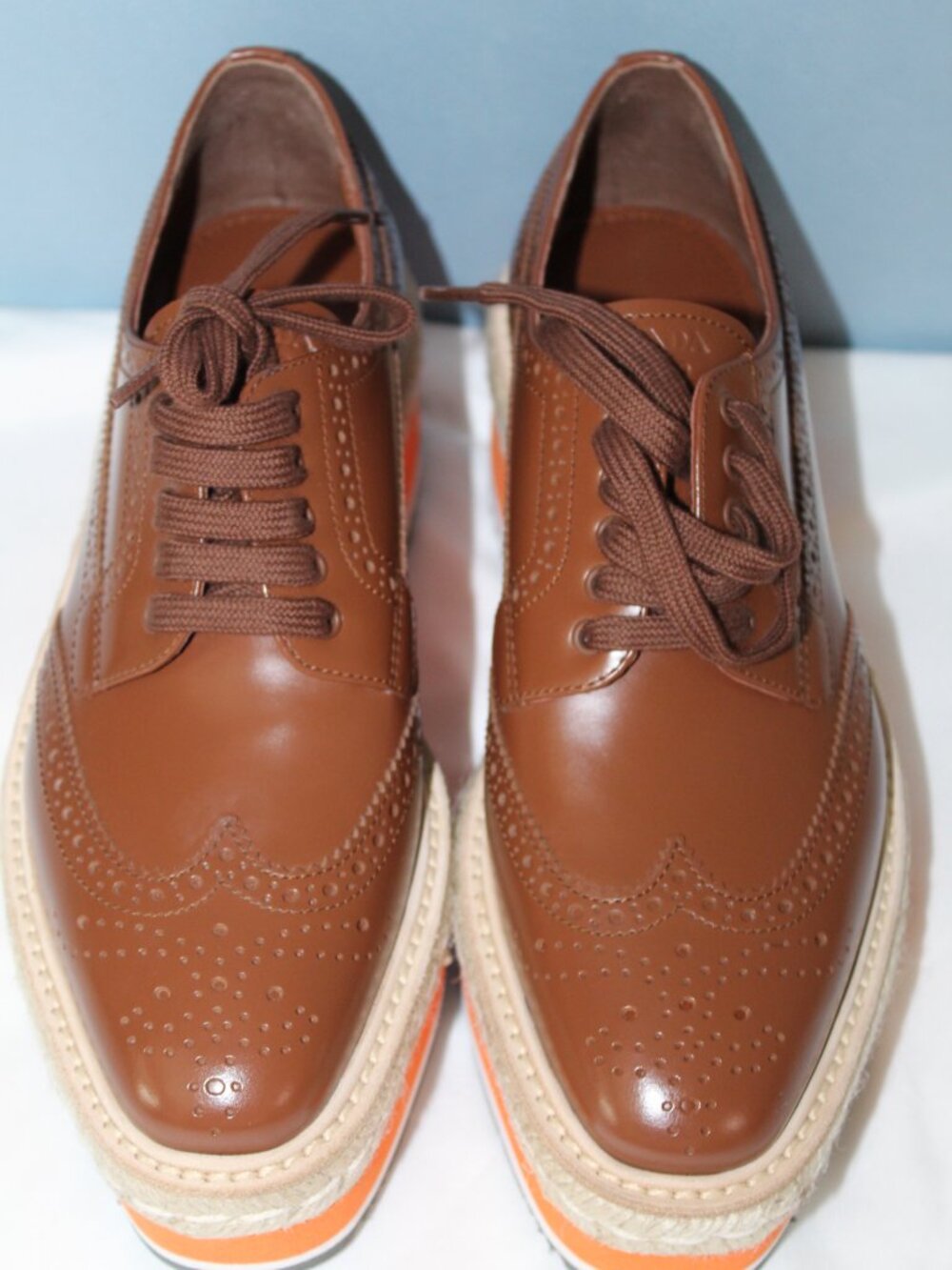 NWB PRADA Re-Edition 2011 Platform Spazzolato Leather Wingtip Oxford Loafer 37.5 - Picture 2 of 8